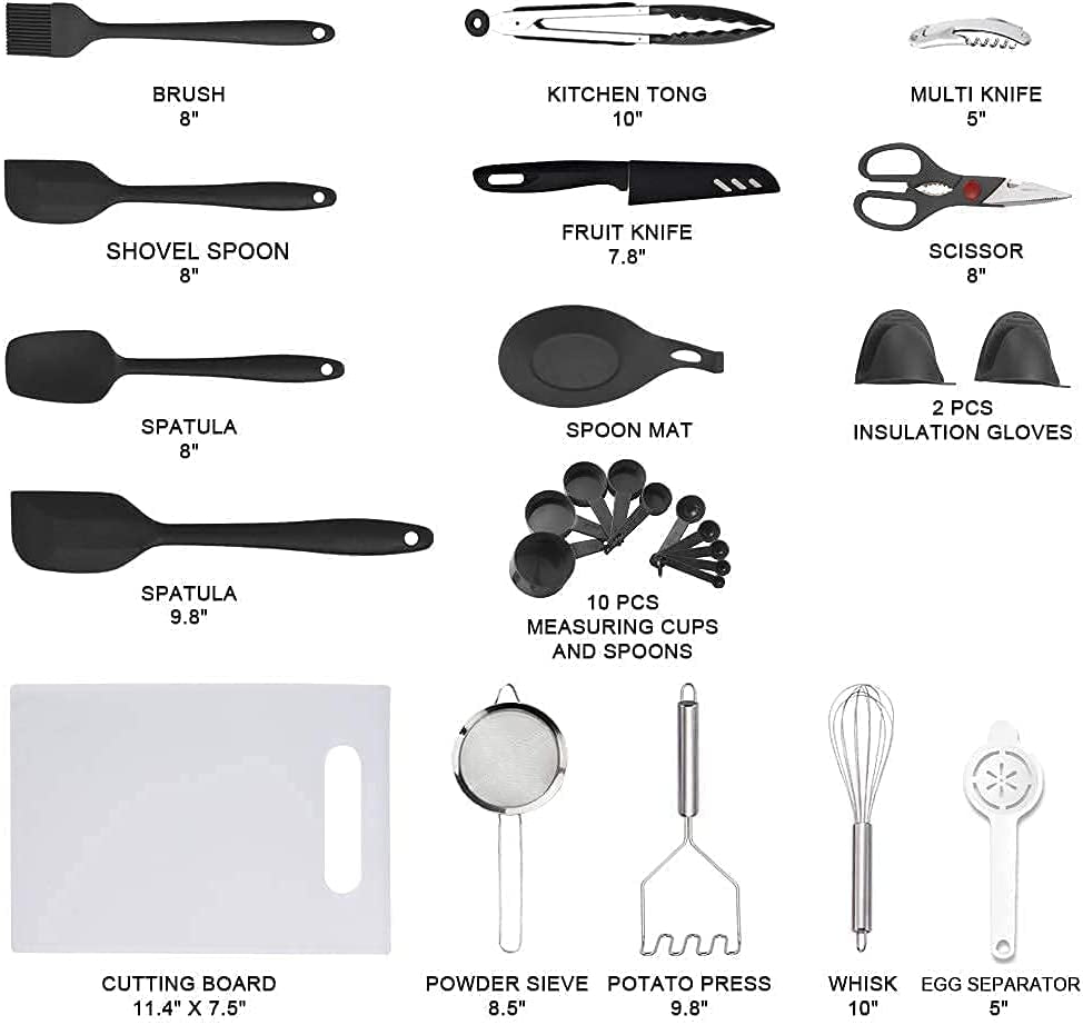 , 42Pc Kitchen Utensil Set, Nylon & Stainless Steel, Cooking & Baking Set, Black