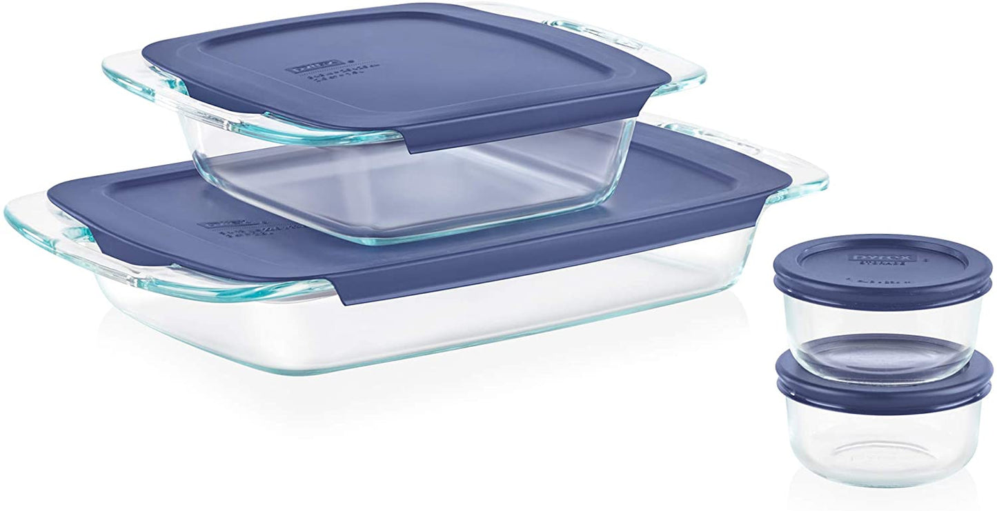 Easy Grab 4-Pack Glass Baking Dish Set (2QT, 3QT) & Food Storage Set (1 Cup) with Bpa-Free Lids, Bakeware and Food Storage Set Combo, Dishwasher, Microwave, Freezer & Pre-Heated Oven Safe