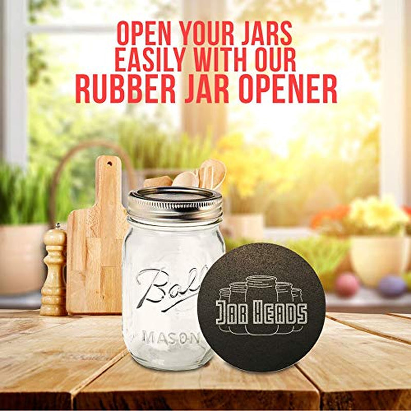 Ball Mason Jars 16 Oz Bundle with Non Slip Jar Opener- Set of 4 16 Ounce Size Mason Jars with Regular Mouth - Canning Glass Jars with Lids, Heritage Collection